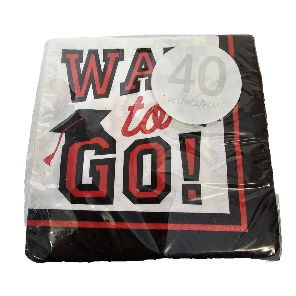 Way to Go! red, black and white graduation party beverage napkins 40ct